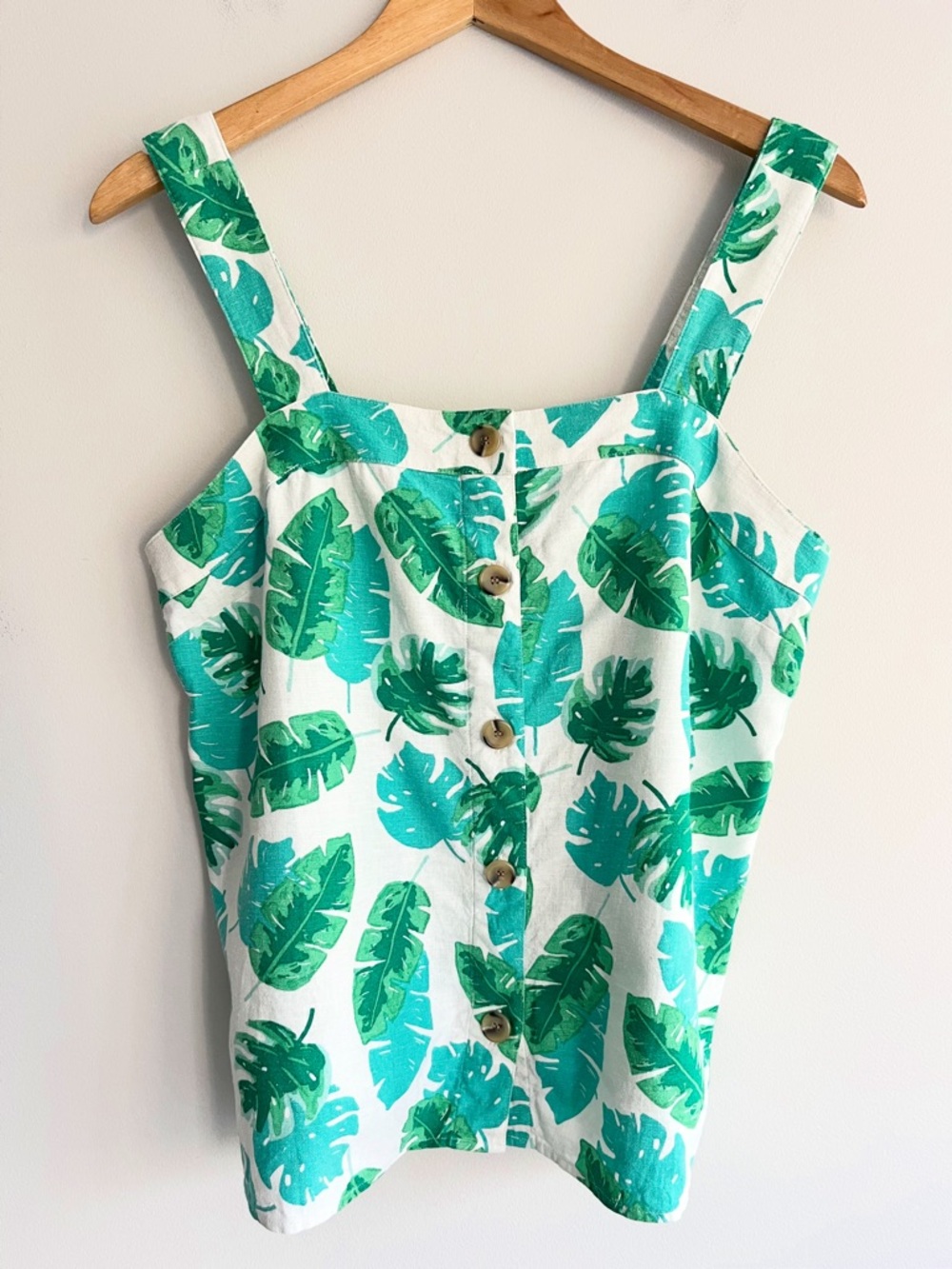 J. Crew Linen Blend Green Teal Leaf Print Tank Top Small